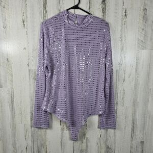 Iris lavender and silver sparkle long sleeve bodysuit women's plus size 3X